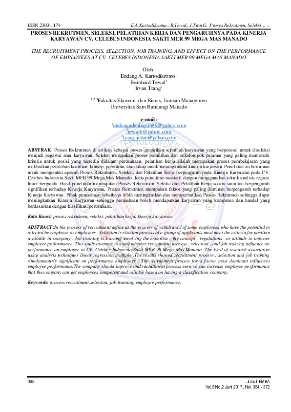 (PDF) Proses Rekrutmen, Seleksi, Pelatihan Kerja Dan Pengaruhnya Pada ...