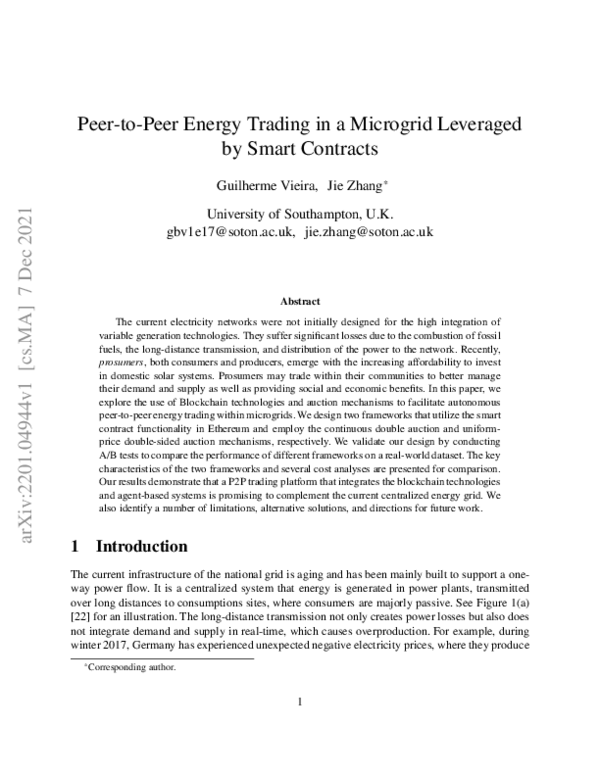 (PDF) Peer-to-peer energy trading in a microgrid leveraged by smart ...