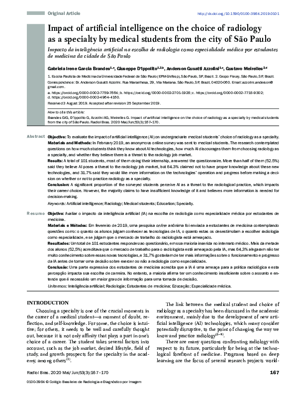 (PDF) Impact of artificial intelligence on the choice of radiology as a ...