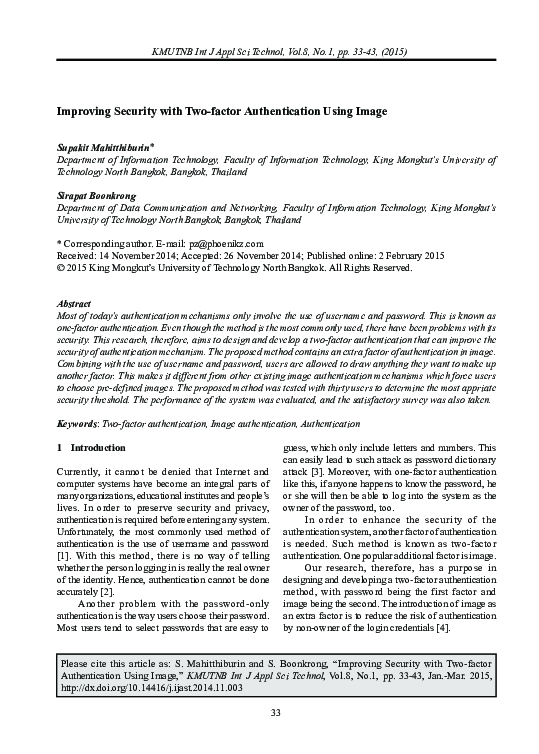 (PDF) Improving Security with Two-factor Authentication Using Image