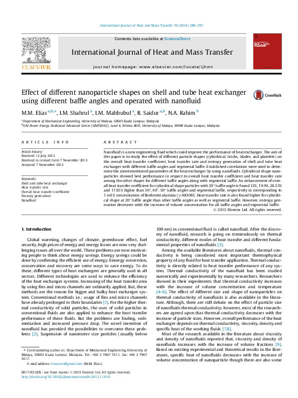 (PDF) Effect of different nanoparticle shapes on shell and tube heat ...