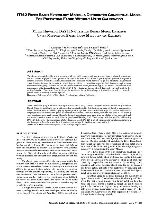 (PDF) ITN-2 River Basin Hydrology Model, a Distributed Conceptual Model ...