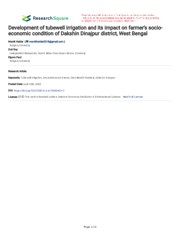 (PDF) Development of tubewell irrigation and its impact on farmer’s ...