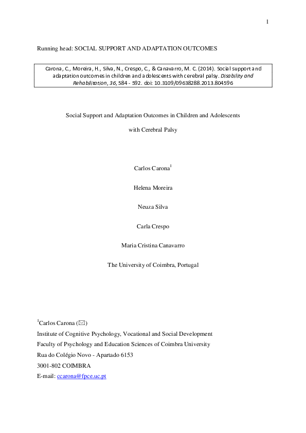 (PDF) Social support and adaptation outcomes in children and ...
