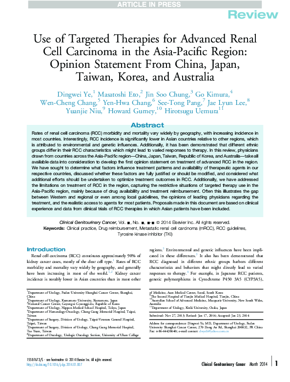 (PDF) Use of Targeted Therapies for Advanced Renal Cell Carcinoma in ...