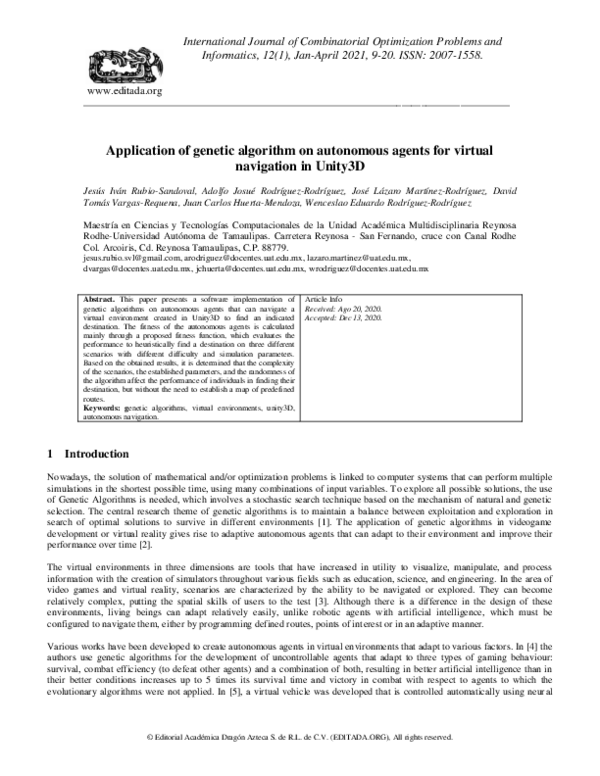 (PDF) Application of genetic algorithm on autonomous agents for virtual ...