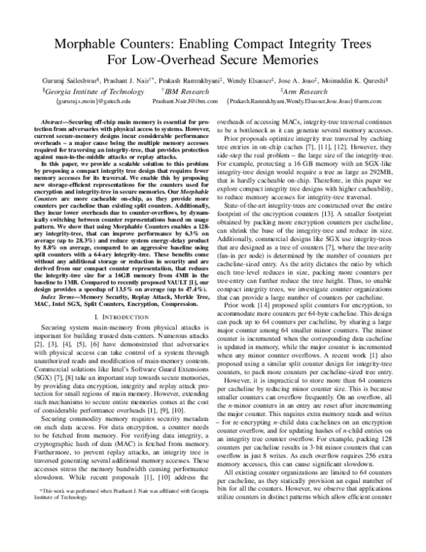 (PDF) Morphable Counters: Enabling Compact Integrity Trees For Low ...