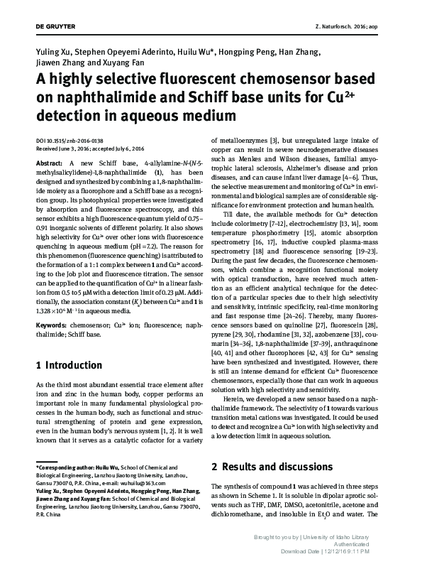 (PDF) A highly selective fluorescent chemosensor based on thio-β ...