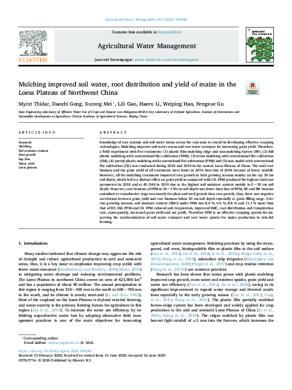 (PDF) Mulching improved soil water, root distribution and yield of ...