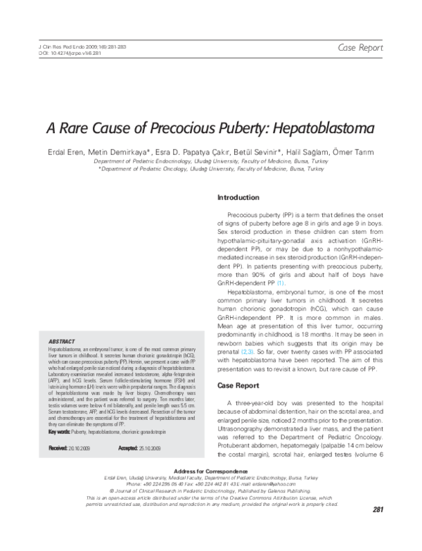 (PDF) A Rare Cause of Precocious Puberty: Hepatoblastoma