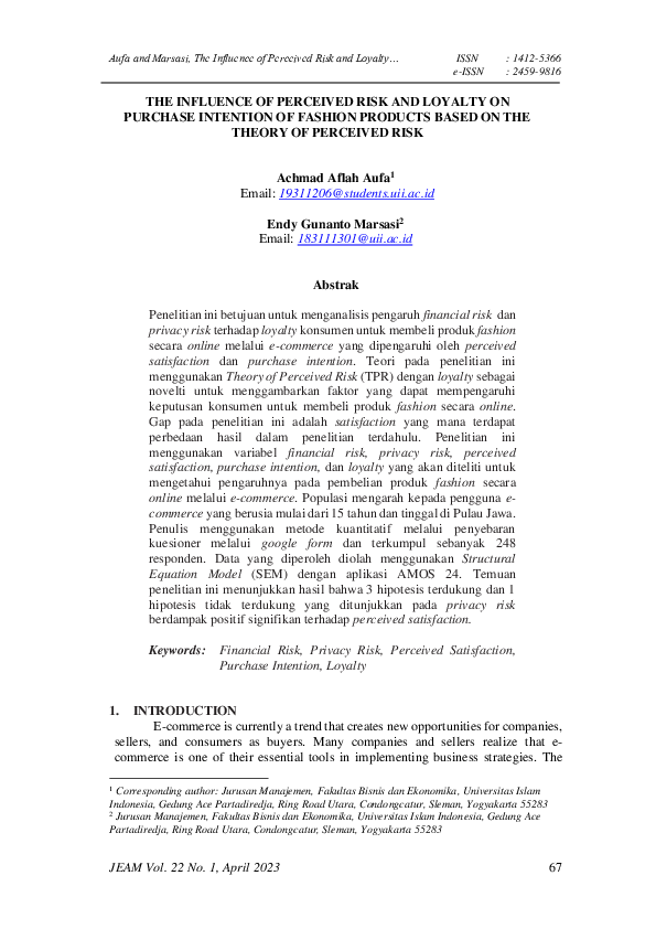 (PDF) The Influence of Perceived Risk and Loyalty on Purchase Intention ...