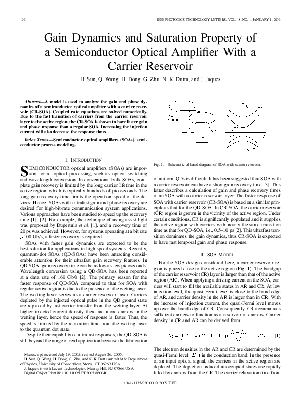 (PDF) Gain dynamics and saturation property of a semiconductor optical ...