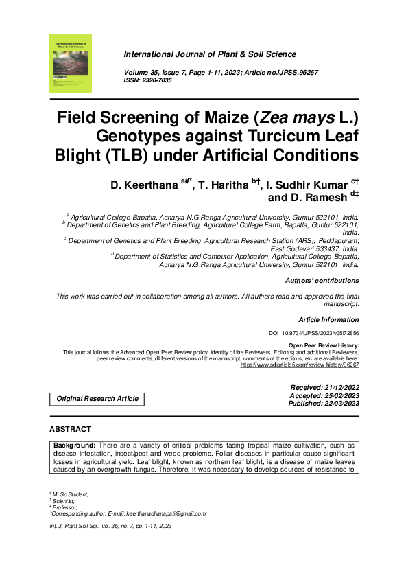 (PDF) Field Screening of Maize (Zea mays L.) Genotypes against Turcicum ...