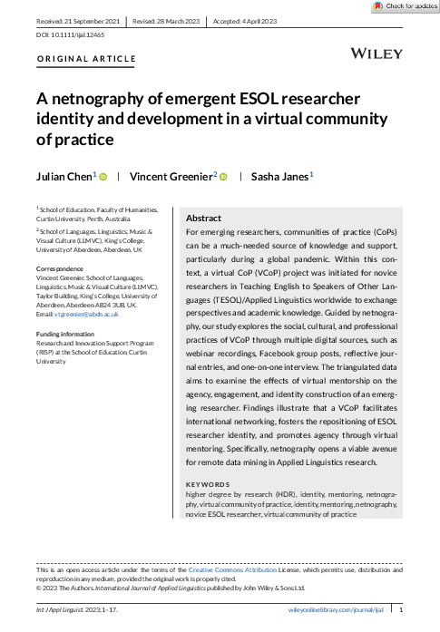 (PDF) A netnography of emergent ESOL researcher identity and ...