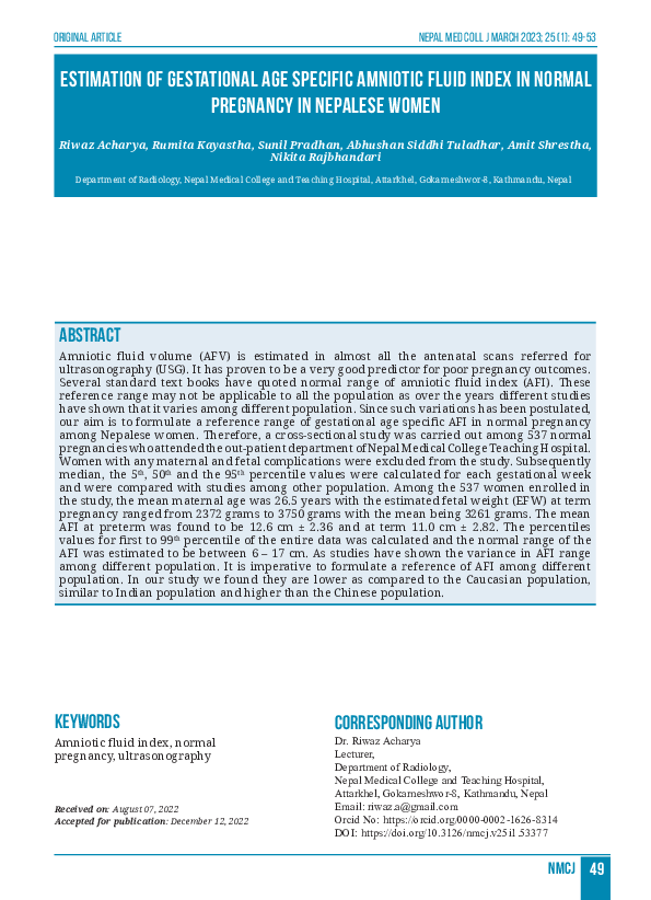(PDF) Estimation of gestational age specific amniotic fluid index in ...