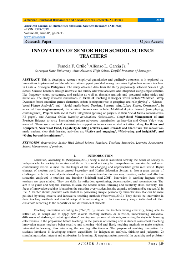 (PDF) INNOVATION OF SENIOR HIGH SCHOOL SCIENCE TEACHERS