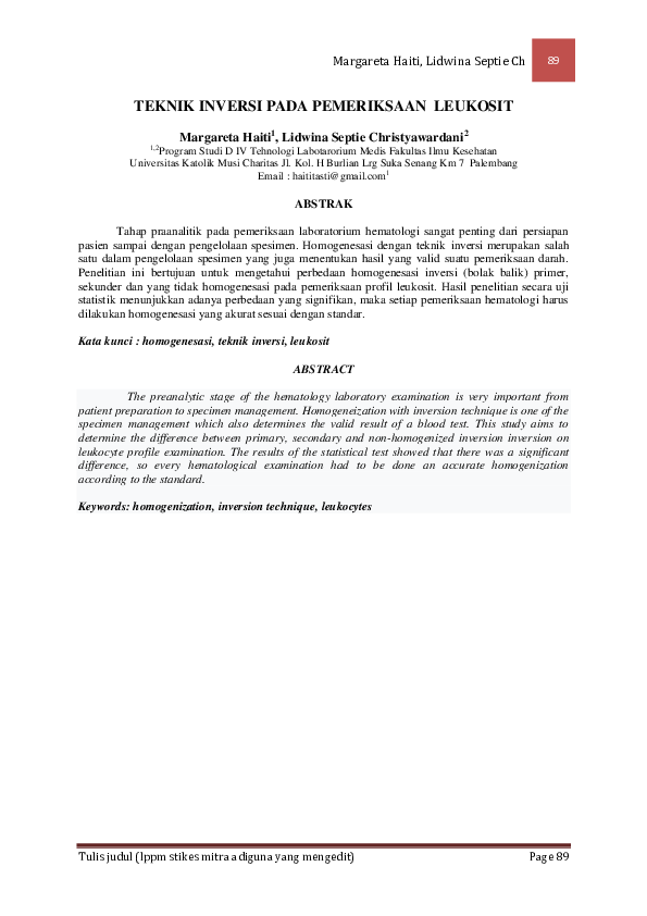 (PDF) Teknik Inversi Pada Pemeriksaan Leukosit