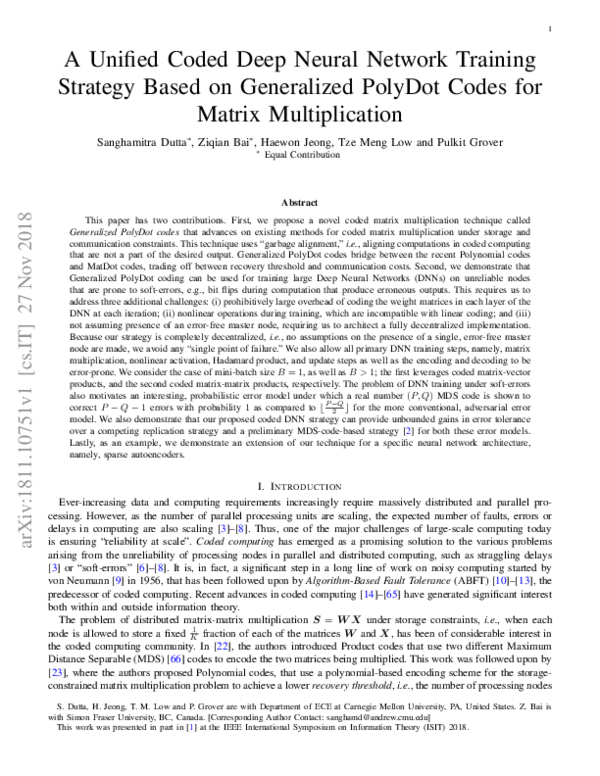 (PDF) A Unified Coded Deep Neural Network Training Strategy based on ...