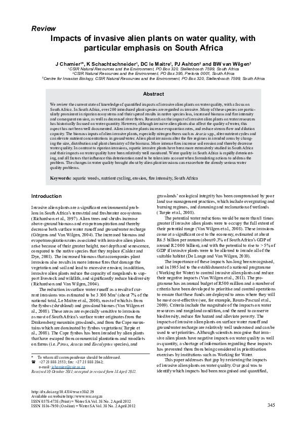 (PDF) Impacts of invasive alien plants on water quality, with ...