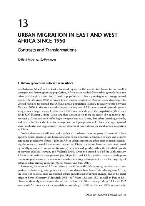 (PDF) Urban Migration in East and West Africa since 1950