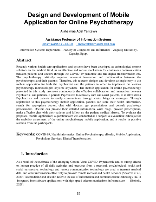 (PDF) Design and Development of Mobile Application for Online Psychotherapy