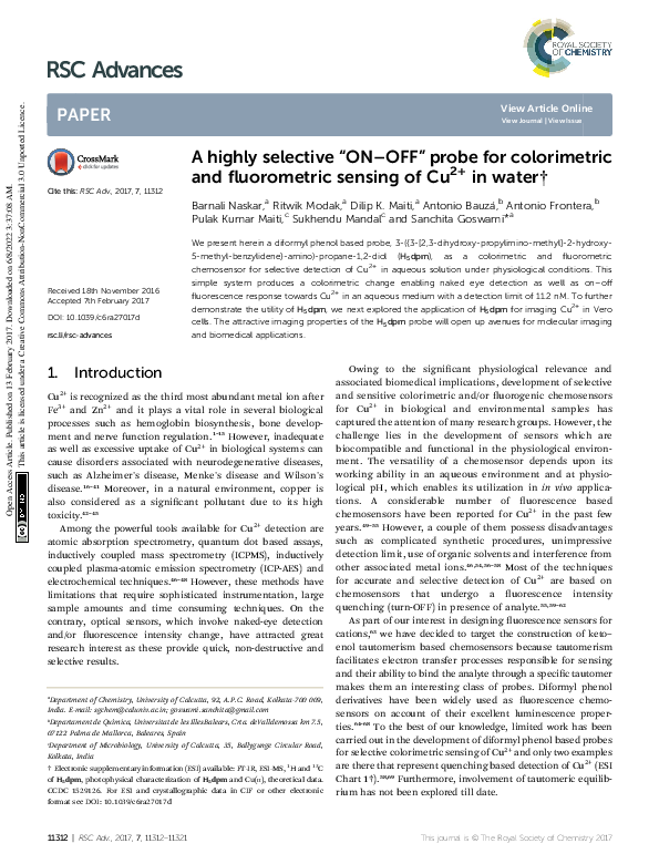 (PDF) A highly selective “ON–OFF” probe for colorimetric and ...