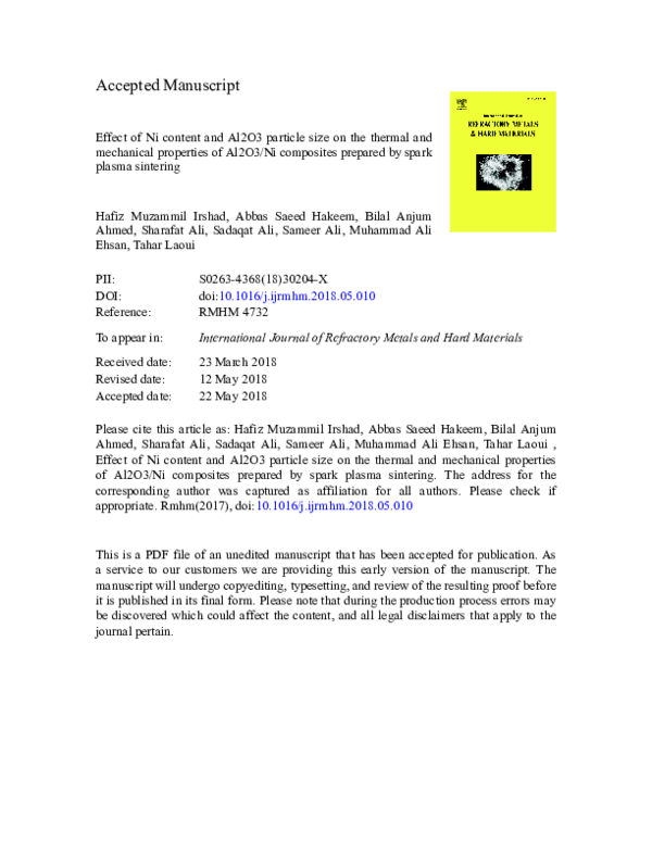 (PDF) Effect of Ni content and Al2O3 particle size on the thermal and ...