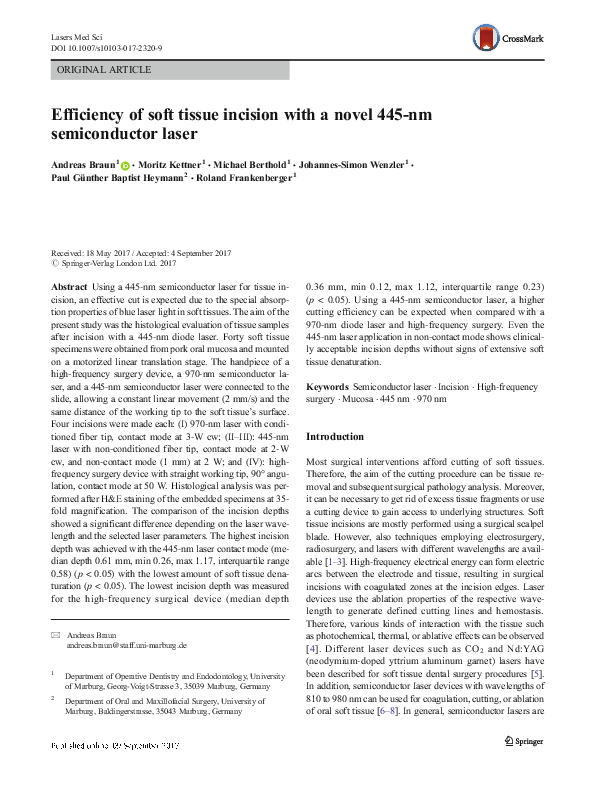 (PDF) Efficiency of soft tissue incision with a novel 445-nm ...
