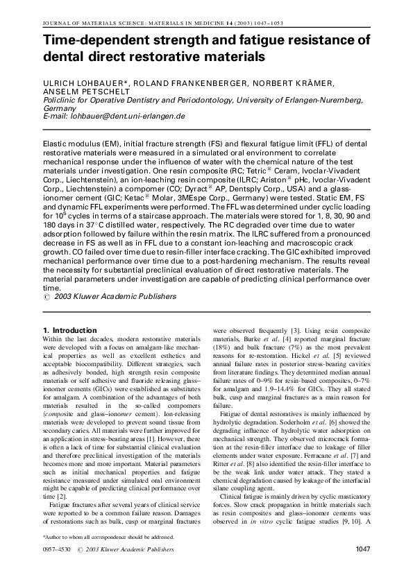 (PDF) Timedependent strength and fatigue resistance of dental direct