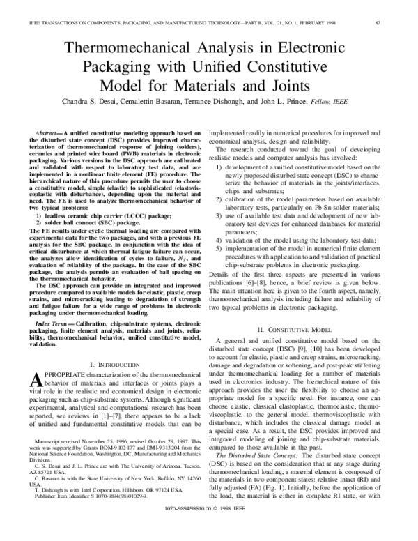 (PDF) Thermomechanical analysis in electronic packaging with unified constitutive model for