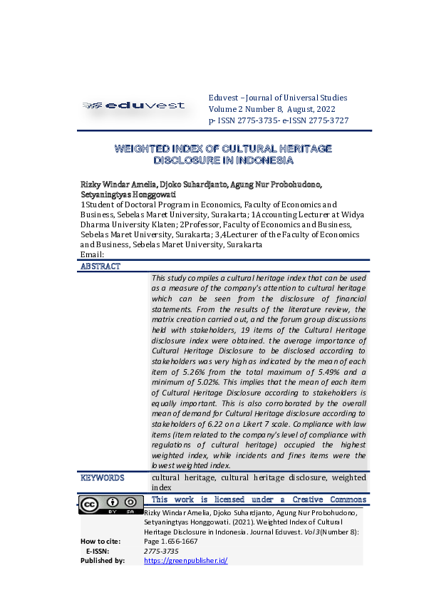 (PDF) Weighted Index of Cultural Heritage Disclosure in Indonesia