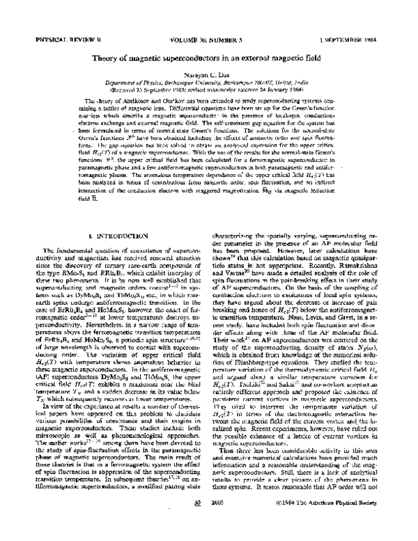 (PDF) Theory of magnetic superconductors in an external magnetic field