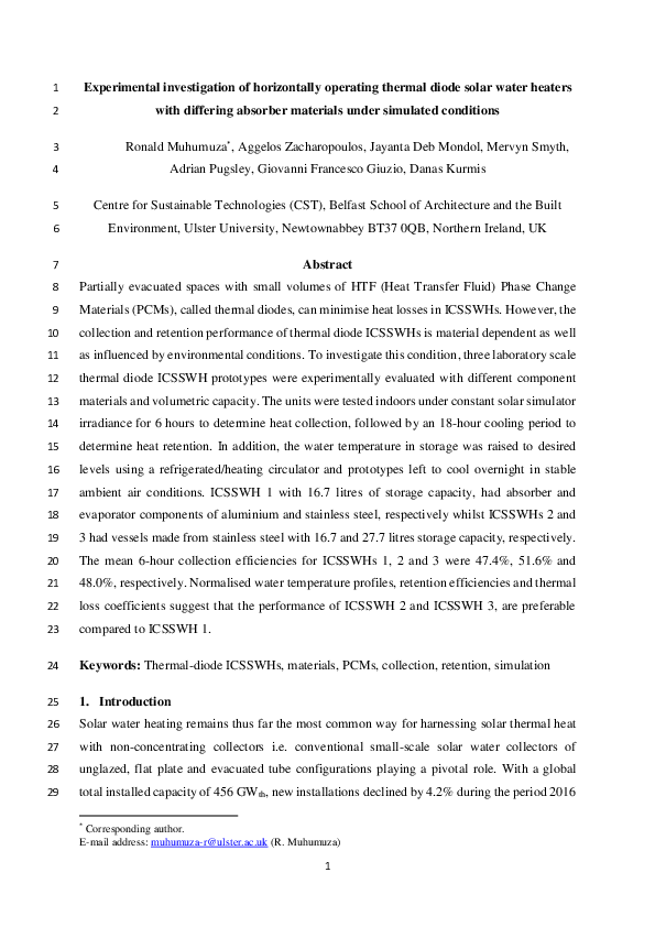(PDF) Experimental investigation of horizontally operating thermal