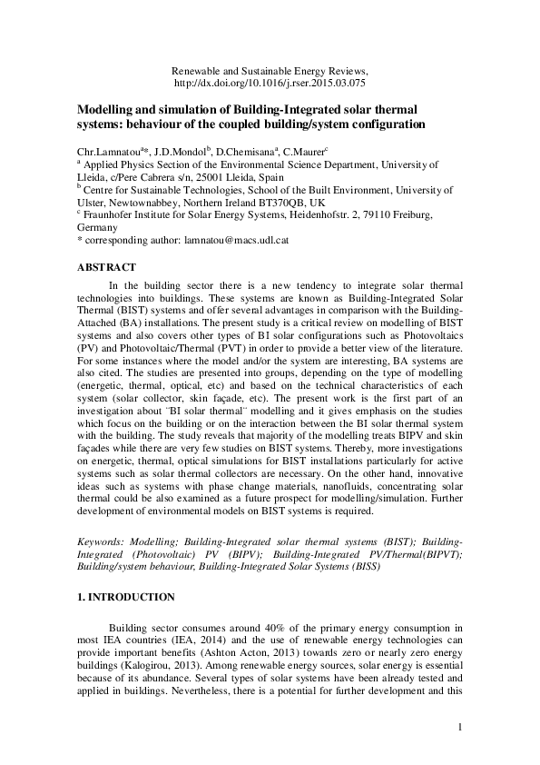 (PDF) Modelling and simulation of Building-Integrated solar thermal ...