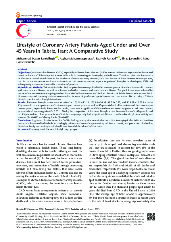 (PDF) Lifestyle of Coronary Artery Patients Aged Under and Over 45 ...