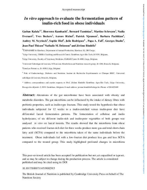 (PDF) In vitro approach to evaluate the fermentation pattern of inulin ...