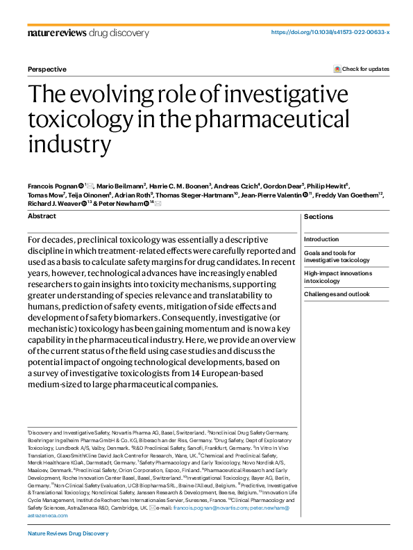 (PDF) The evolving role of investigative toxicology in the ...