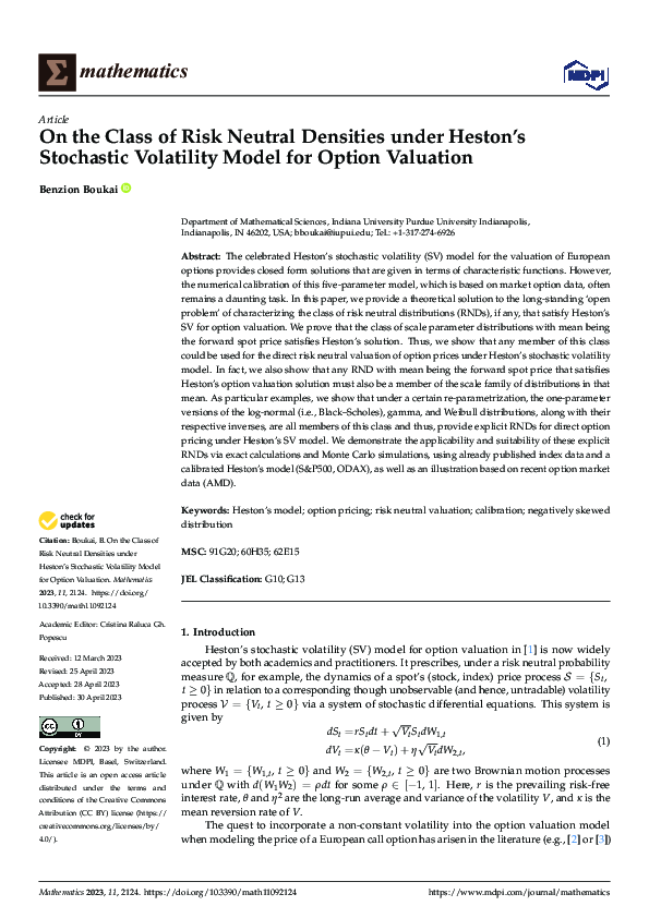(PDF) On the Class of Risk Neutral Densities under Heston’s Stochastic ...