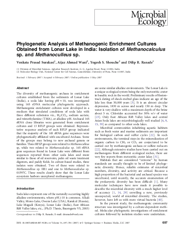 (PDF) Phylogenetic Analysis of Methanogenic Enrichment Cultures ...