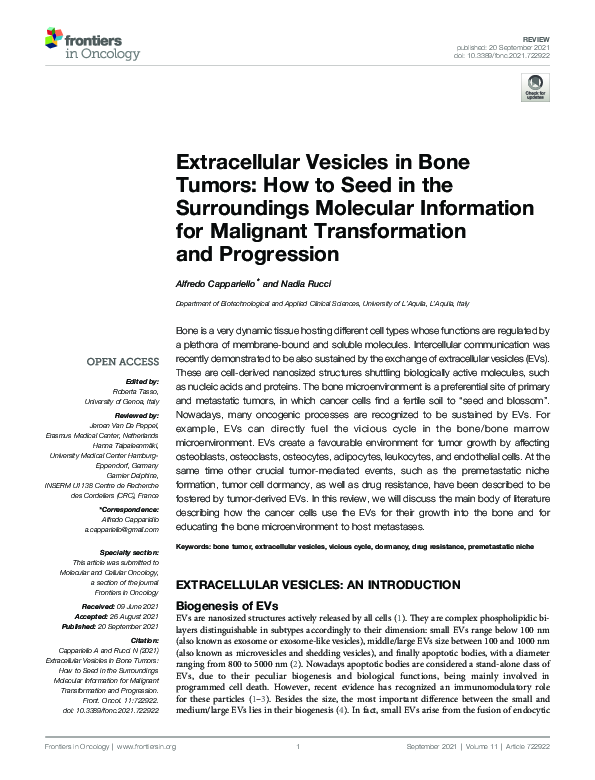 (PDF) Extracellular Vesicles in Bone Tumors: How to Seed in the ...