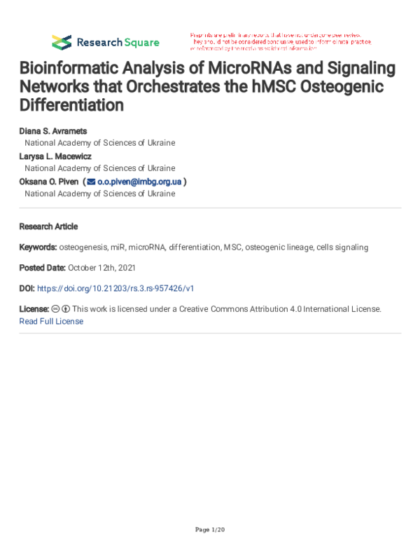 (PDF) Bioinformatic Analysis of MicroRNAs and Signaling Networks that ...