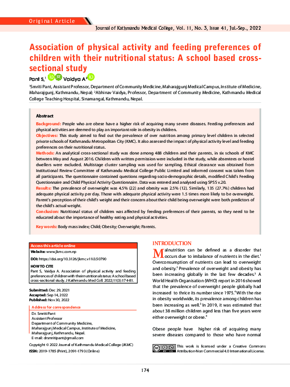 (PDF) Association of physical activity and feeding preferences of ...