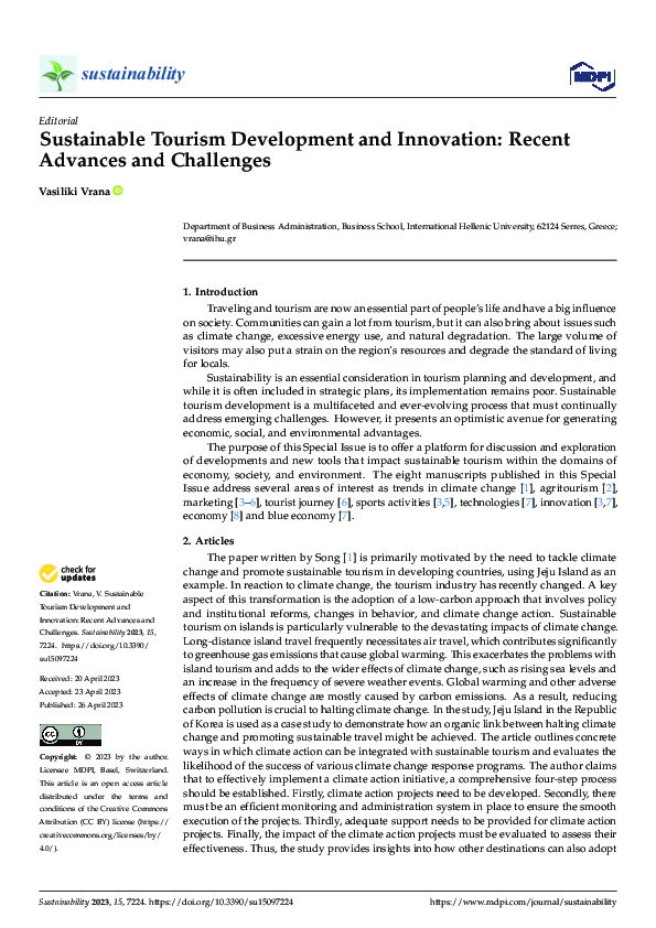 (PDF) Sustainable Tourism Development and Innovation: Recent Advances ...