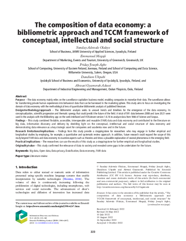 (PDF) The composition of data economy: a bibliometric approach and TCCM ...