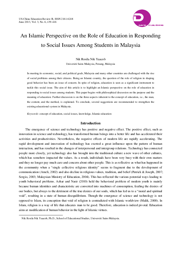 (PDF) An Islamic Perspective on the Role of Education in Responding to ...