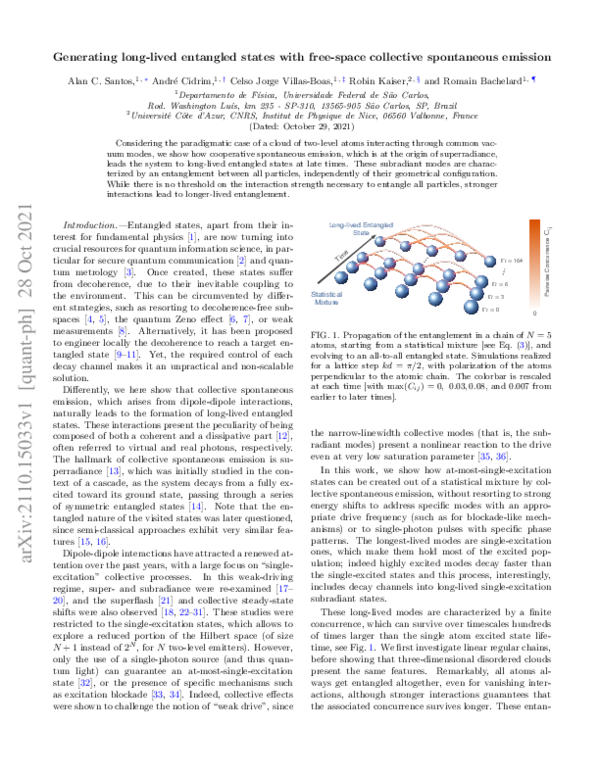 (PDF) Generating long-lived entangled states with free-space collective ...