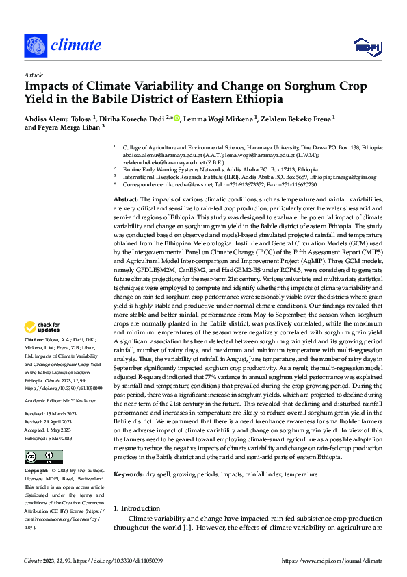 (PDF) Impacts of Climate Variability and Change on Sorghum Crop Yield ...
