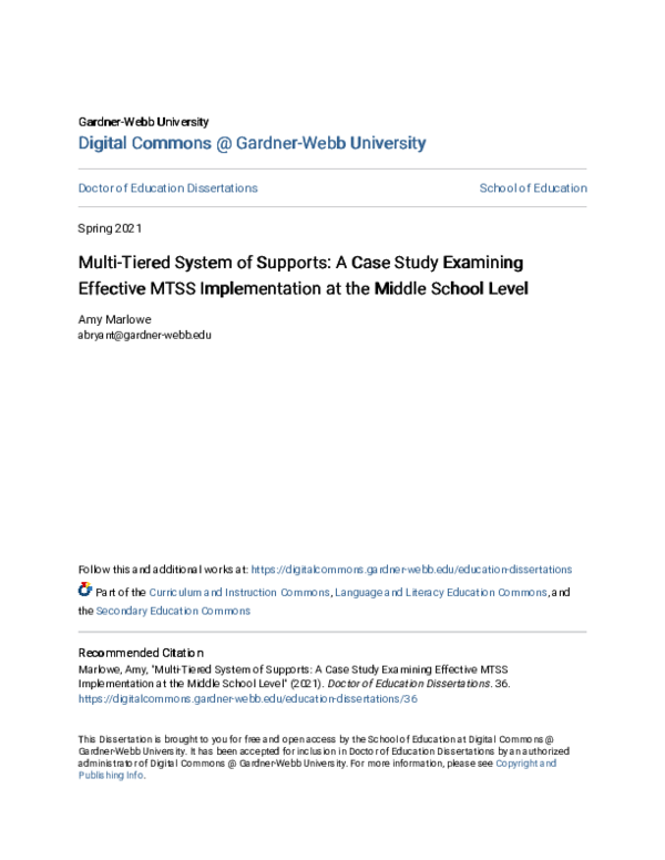 (PDF) MultiTiered System of Supports A Case Study Examining Effective