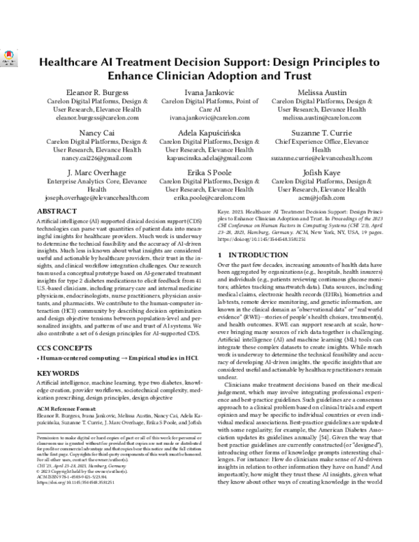 (PDF) Healthcare AI Treatment Decision Support: Design Principles to ...