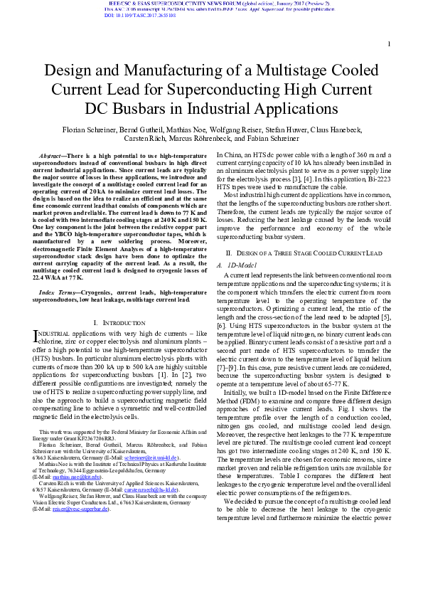 (PDF) Design and Manufacturing of a Multistage Cooled Current Lead for ...